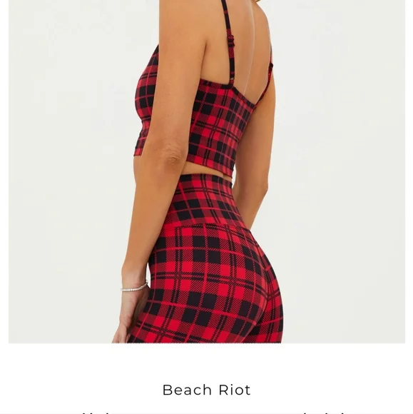 NEW BEACHRIOT LIBBY PLAID PRINT SPORTS BRA IN MERRY PLAID - Picture 2 of 9